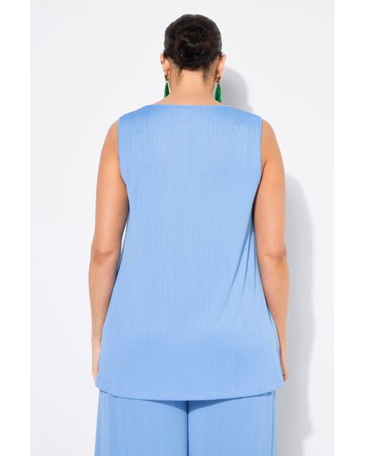 Ulla Popken Blue Longtop Top Rippjersey A-Linie Caree-Ausschnitt ärmellos