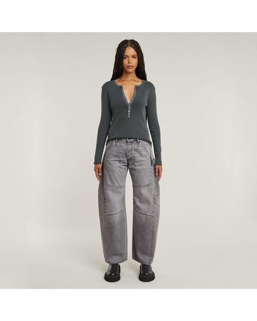 G-Star Gray Langarmshirt Deep v slim mit Knopfverschluss