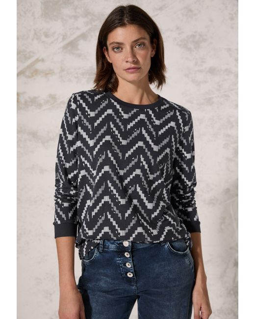 Cecil Black Langarmshirt mit grafischem Muster