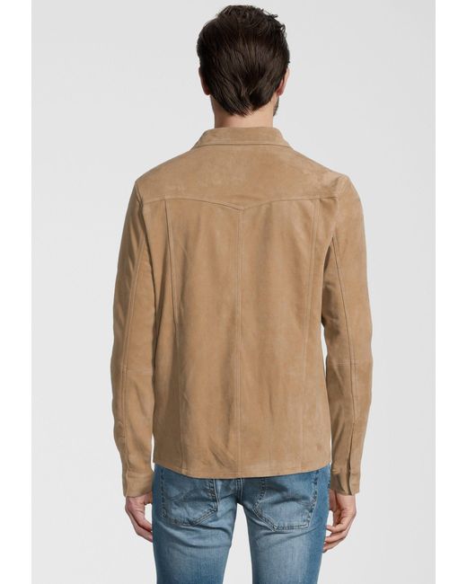 Goosecraft Lederjacke Jacke in Hemd-Optik (1-St) mit Ziernähten in Natural für Herren