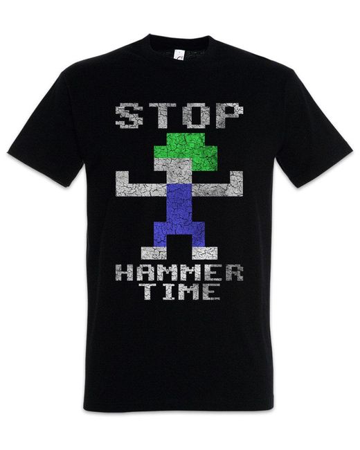 Urban Backwoods Print- Lemmings Hammer Time T-Shirt Lemminge Video Kult Computer Game in Black für Herren