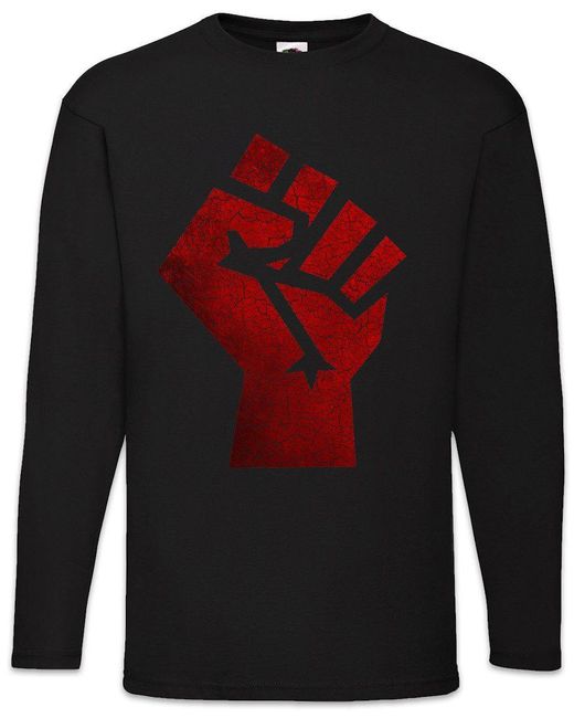 Urban Backwoods Langarmshirt Raised Fist Langarm T-Shirt Red Clenched Faust Salute Unity Strength in Black für Herren