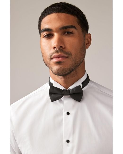 Next Langarmhemd Set: Slim Fit Hemd mit Doppelmanschette & Krawatte (2-tlg) in White für Herren