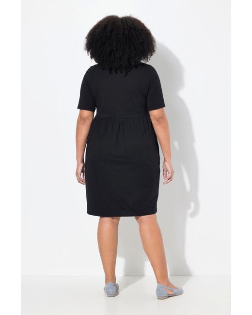 Ulla Popken Black Jerseykleid Kleid A-Linie Carree-Ausschnitt Halbarm Taschen