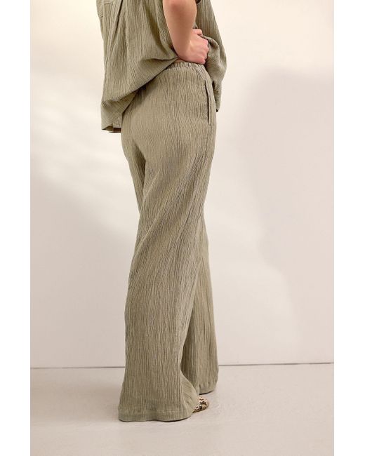 Next Green Palazzohose Strukturierte Hose mit weitem Bein und Leinen (1-tlg)