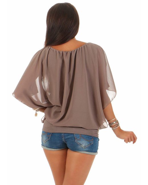 CLEO STYLE Brown Schlupfbluse Chiffon Bluse CL 2400 Schlamm One Size (36-40)