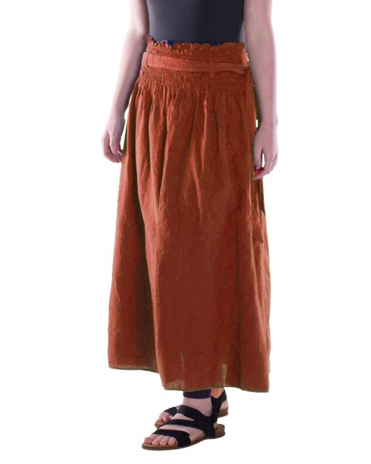 Vishes Brown Maxirock Maxi-Rock Baumwolle Boho elastischer Bund mit Kordel-Zug Alternative Bekleidung