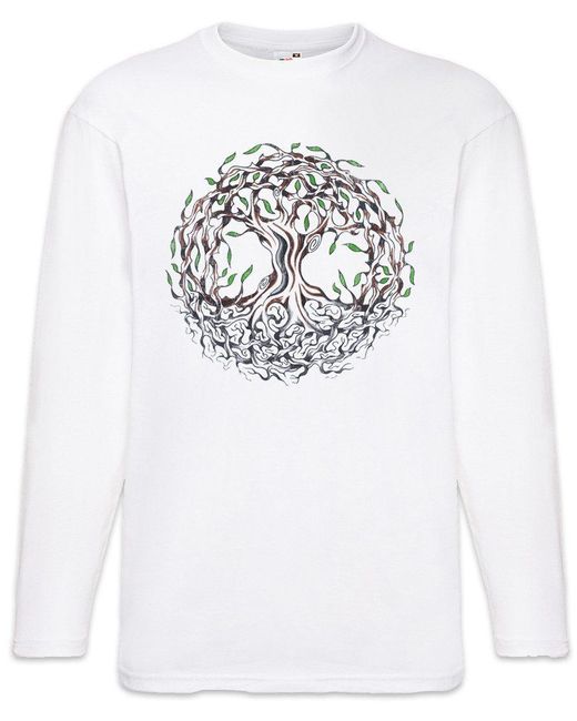 Urban Backwoods Langarmshirt Yggdrasil IX Langarm T-Shirt Asen Celtic Irminsul Tree Loki Of Life in White für Herren