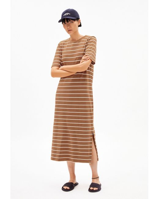 ARMEDANGELS White XELINAA FINE STRIPE Heavyweight Jerseykleid aus recyceltem Baumwoll Mix