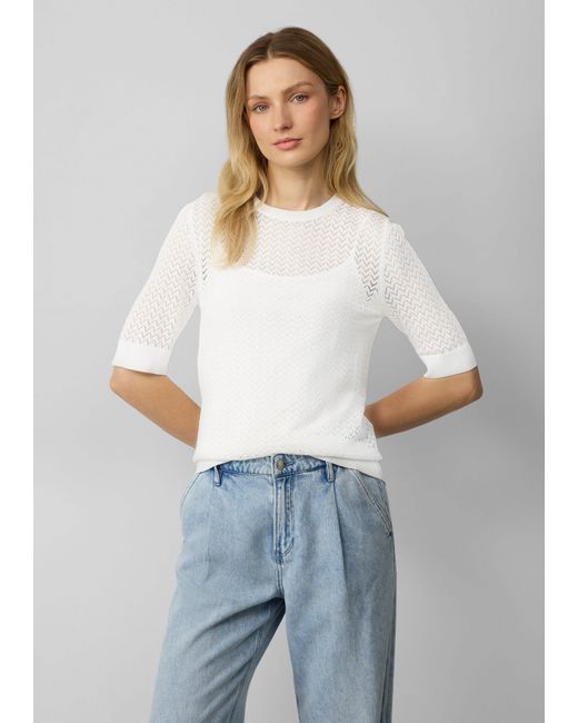 S.oliver White Strickpullover Ajour-Feinstrickpullover aus Viskosemix