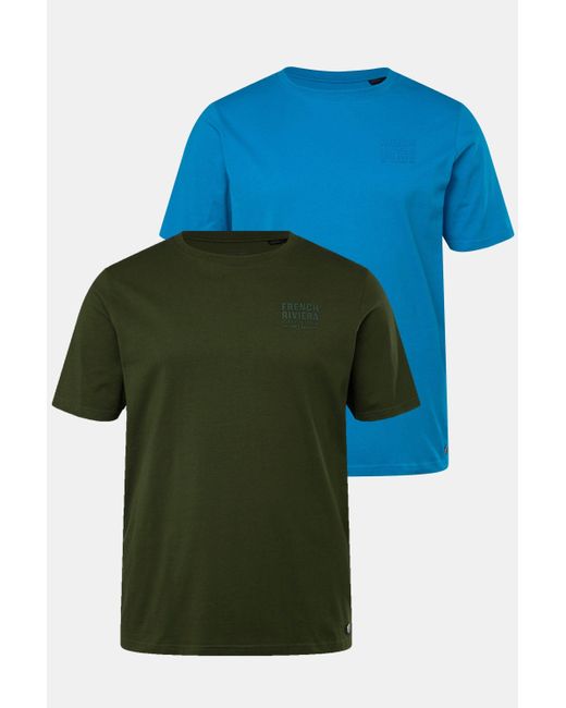 JP1880 Shirt T-Shirts im 2er-Pack Halbarm Brust-Print in Blue für Herren
