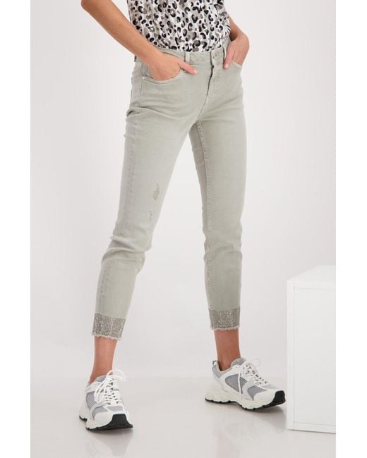 Monari White Regular-fit-Jeans Destroyed Jeans mit Strass und Fransen