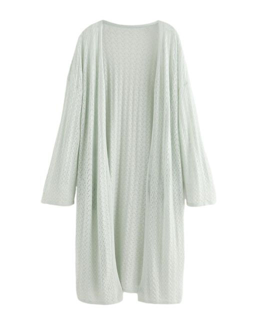 Laura Ashley White Lange Strickjacke mit Lochstickerei (1-tlg)