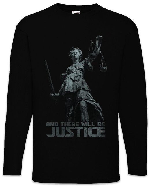 Urban Backwoods Langarmshirt Justitia I Langarm T-Shirt And There Will Be Justice Gericht Göttin in Black für Herren