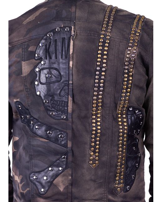 KINGZ Jeansjacke Designer Nieten Totenkopf Militaryjacke in Blue für Herren