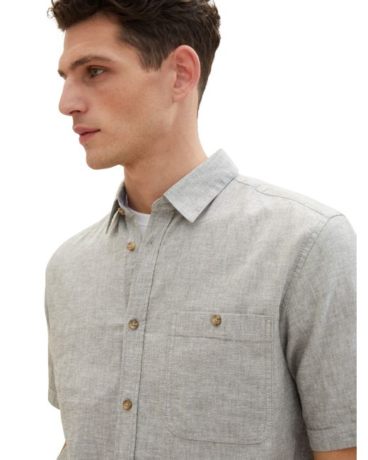 Tom Tailor Kurzarmhemd mit Logo Label in Gray für Herren