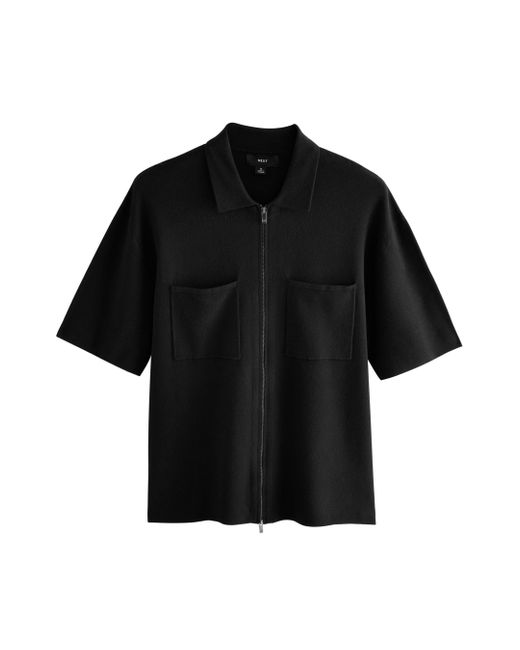 Next Poloshirt Relaxed Fit Premium Kurzarmhemd, Doppel-RV (1-tlg) in Black für Herren