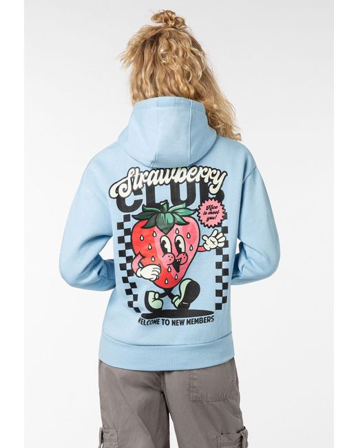 Sublevel Blue Kapuzenpullover mit Sommer-Backprint und Kapuze