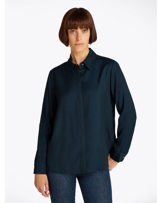 Tommy Hilfiger Blue Hemdbluse SOFT VISCOSE REGULAR LS SHIRT in Unifarbe, mit Metalllabel
