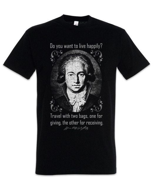 Urban Backwoods Print- Goethe To Live Happily T-Shirt Johann Wolfgang Von Faust in Black für Herren