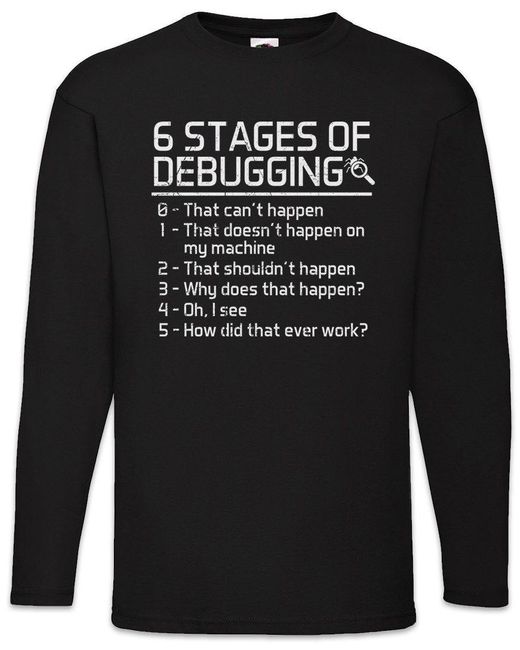 Urban Backwoods Langarmshirt 6 Stages of Debugging Langarm T-Shirt Fun Geek Nerd Internet (1-tlg) in Black für Herren