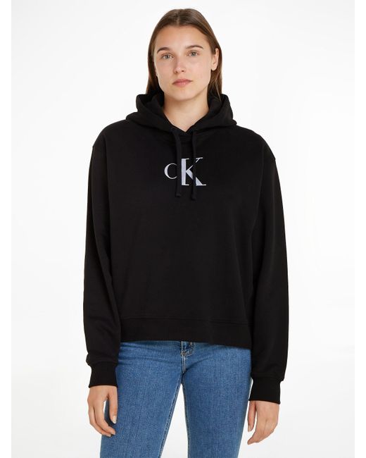 Calvin Klein Black Kapuzensweatshirt SATIN CK HOODIE mit Logomarkenlabel
