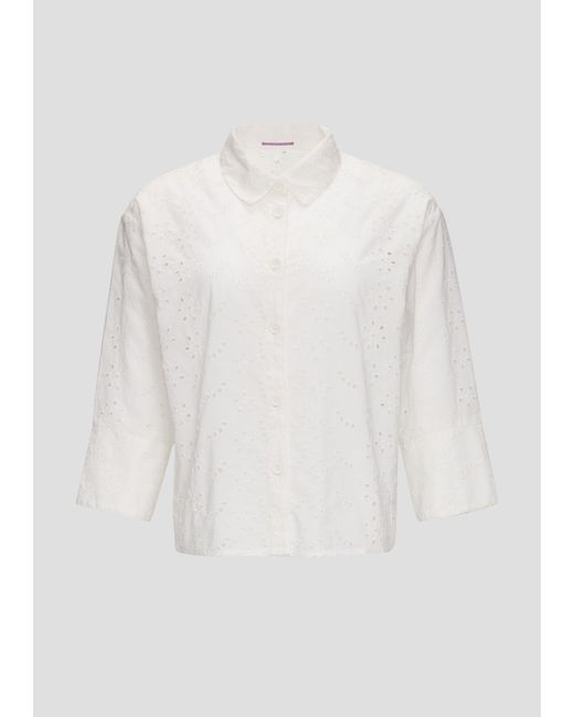 QS White Langarmbluse Oversize-Bluse aus Broderie Anglaise Lochstickerei