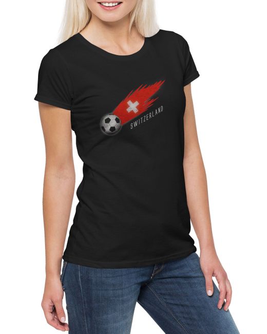 Urban Backwoods Black Print- Switzerland Football Comet I T-Shirt Schweiz Schweizer Swiss