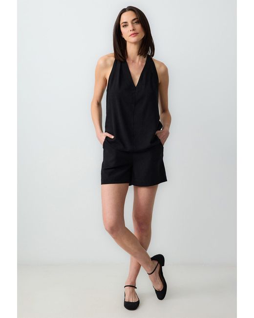 Jimmy Key Black Leinen-Shorts mit hoher Taille und weitem Bein in entspannter Passform