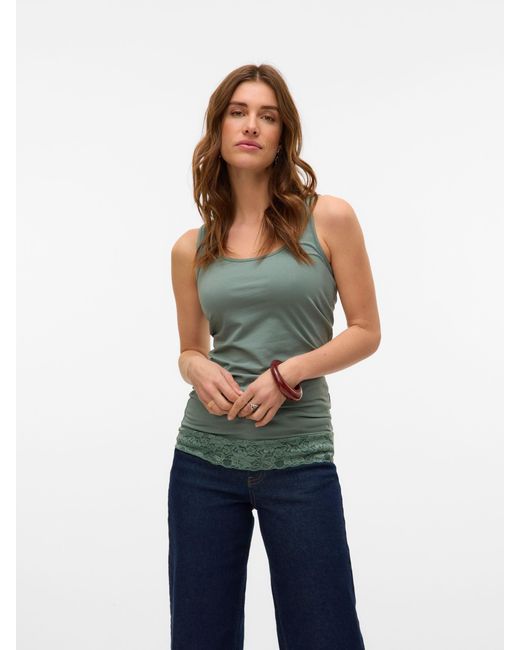 Vero Moda Green Shirttop 2er-SET Basic Design mit Spitzenabschluss am Saum