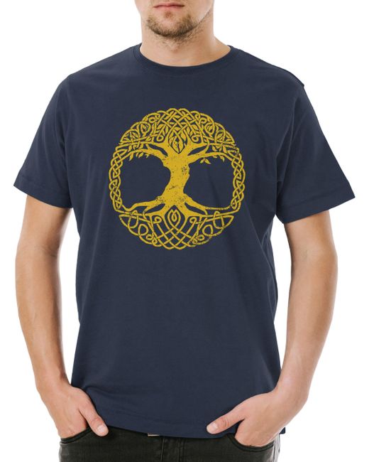 Urban Backwoods Print- Yggdrasil Tree Logo IV T-Shirt Arsen Tyr Irminsul Of Thor Life in Blue für Herren