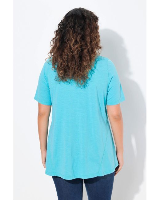Ulla Popken Blue Longshirt T-Shirt A-Linie V-Ausschnitt Halbarm