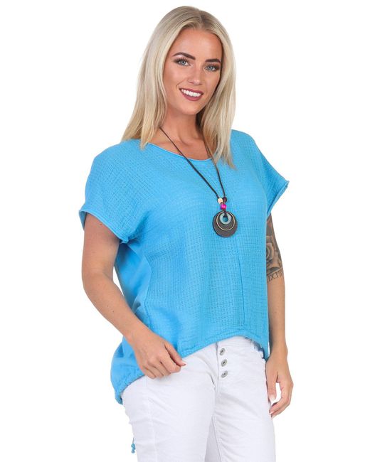 Mississhop Blue Kurzarmshirt Modebewusst & Komfortabel: 100 % Baumwoll-Shirt mit Kette M. 386