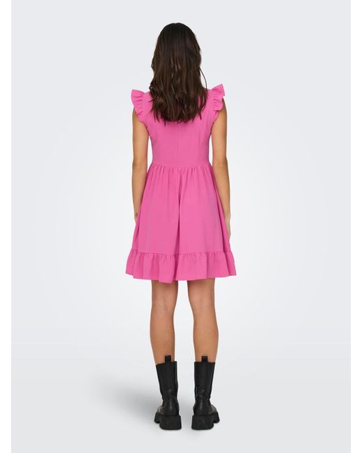 ONLY Pink Minikleid ONLMETTE LIFE CAPSLEEVE DRESS WVN mit Volant