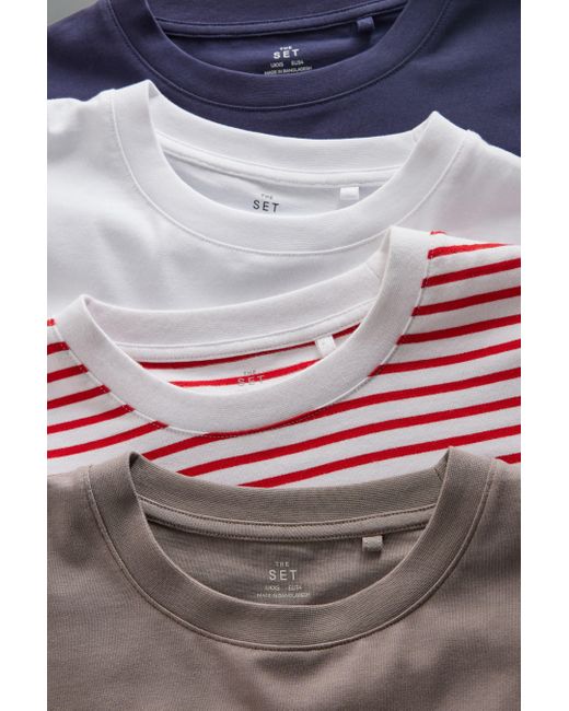 The Set Blue Langarmshirt Langarmshirts aus schwerem Stoff, 4er-Pack (4-tlg)