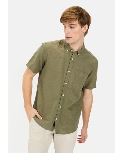 Camel Active Kurzarmhemd aus einem Baumwoll-Leinenmix Button-Down in Green für Herren