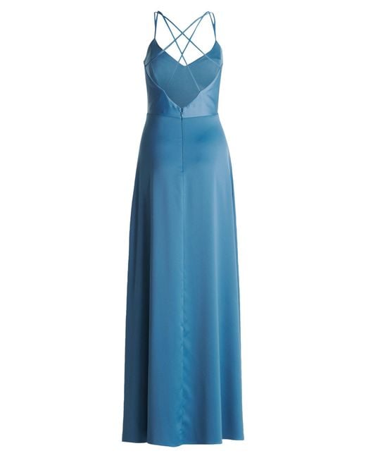 Vera Mont Blue Abendkleid mit V-Ausschnitt Schlitz