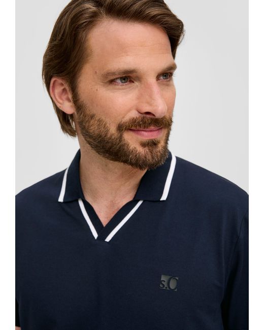 S.oliver Kurzarmshirt Poloshirt aus Baumwollmix mit Logo-Detail Rippblende in Blue für Herren