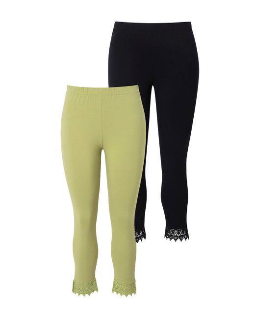 Ulla Popken Green 7/8-Leggings 2er-Pack Spitzensaum Biobaumwolle