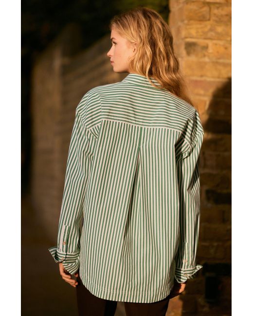Next Green Langarmbluse Relaxed Fit Button-Down-Bluse, Kurzgröße (1-tlg)