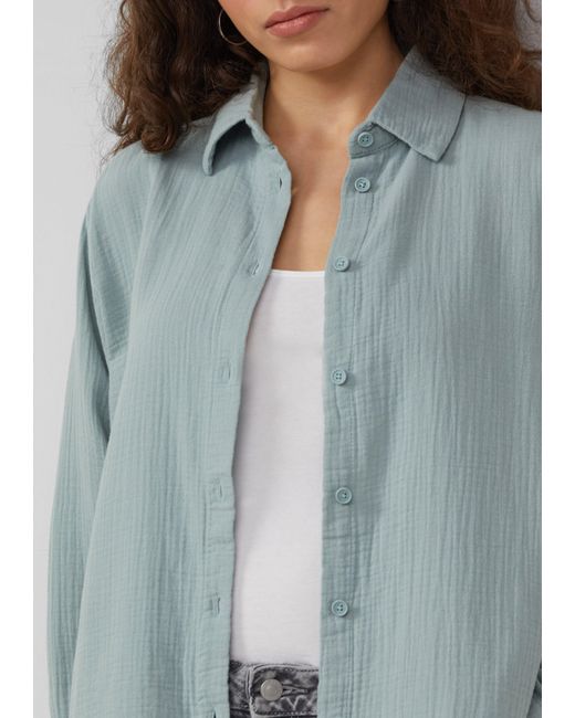QS Gray Langarmbluse Hemdbluse aus Musselin im Oversize-Schnitt