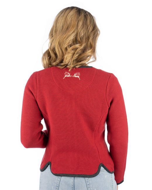 OS-Trachten Red Strickjacke Enkeyo Trachtenjacke mit aufgesetzten Taschen, Hirsch-Stick auf linker Brust