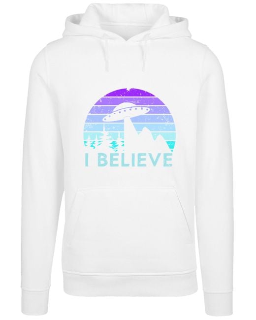 F4NT4STIC Kapuzenpullover I BELIEVE UFO Alien Raumschiff Retro Premium Qualität in White für Herren
