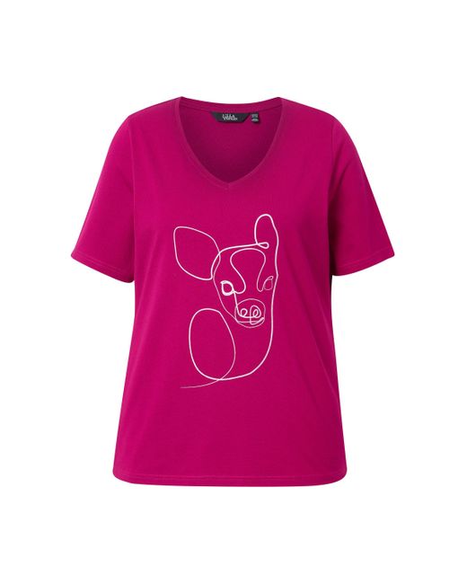 Ulla Popken Pink T-Shirt Metallic-Tiermotiv V-Ausschnitt Halbarm