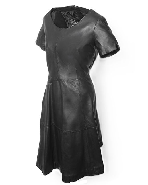 Be Noble Black Boston 2 Weitschwingendes Lederkleid mit kurzem Arm in schwarz