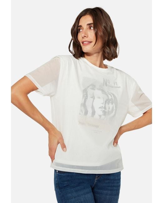 Mavi White In-1-Shirt Girl Talk Limited edition 2 lagig innen Print Motiv außen durchsichtigem Mesh