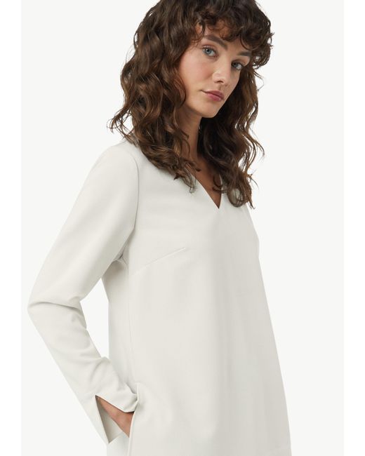 Comma, White Langarmbluse Lange Crêpe-Bluse mit V-Ausschnitt und seitlichen Schlitzen