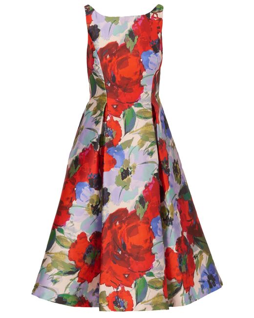 Adrianna Papell Red Abendkleid Floral Mikado Midi Dress Brunch, Abend, Anlass, Cocktail