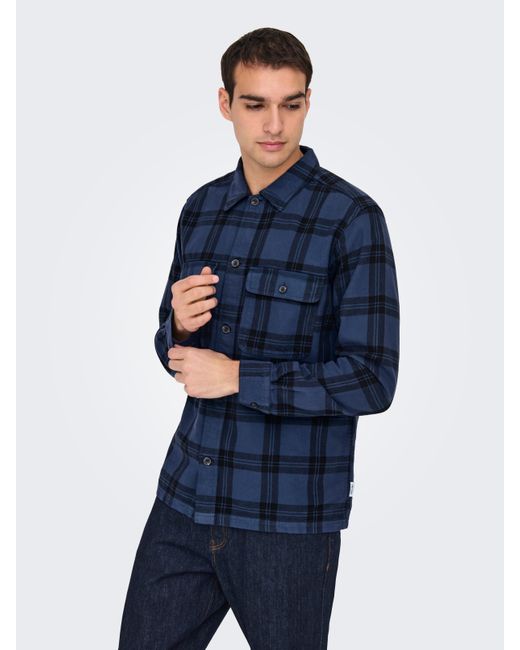 Only & Sons Langarmhemd ONSOLIVER TWILL OVERDYE OVERSHIRT BF in Blue für Herren