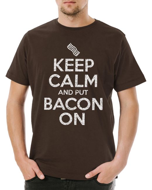 Urban Backwoods Print- Keep Calm Put Bacon On T-Shirt Schinken Eier Ei Eggs in Black für Herren